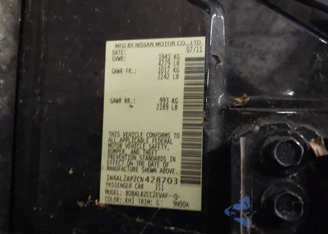 2012 Nissan Altima 2.5 S z USA, uszkodzony, nr VIN 1N4AL2AP2CN428703